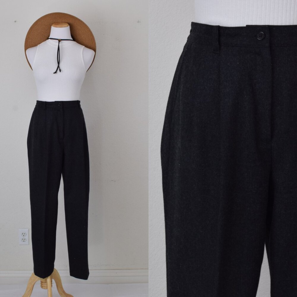 Vintage 90s Wool/Nylon Pleated Lined Trousers size 8P Petite | 28-waist